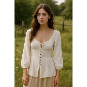 Up Front Womens Milkmaid Top Size L White Peasant Boho Cottage Babydoll Fairy